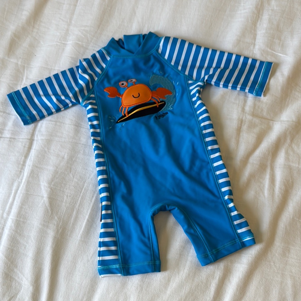 JoJo Maman Bebe Blue Striped Kids Swim Rashguard